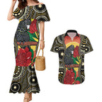 Waratah And Banksian Cockatoo Couples Matching Mermaid Dress and Hawaiian Shirt Aboriginal Art