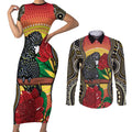 Waratah And Banksian Cockatoo Couples Matching Short Sleeve Bodycon Dress and Long Sleeve Button Shirt Aboriginal Art
