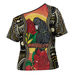 Waratah And Banksian Cockatoo Cross Shoulder Shirt Aboriginal Art - Aussie Hoodie
