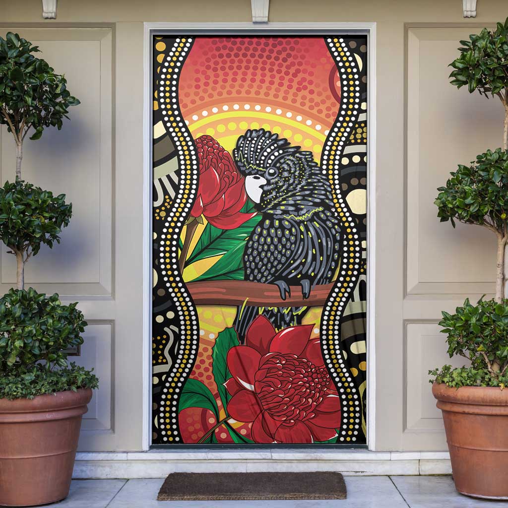 Waratah And Banksian Cockatoo Door Cover Aboriginal Art - Aussie Hoodie