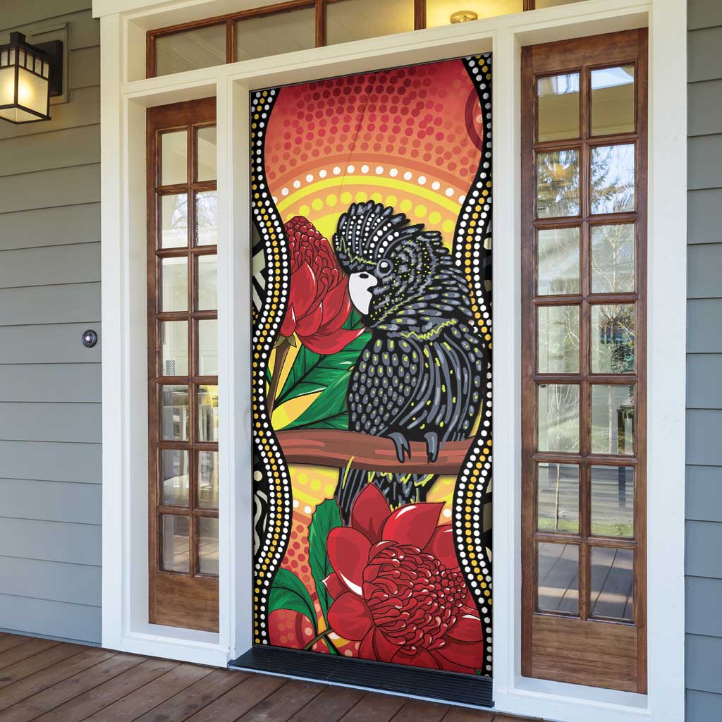 Waratah And Banksian Cockatoo Door Cover Aboriginal Art - Aussie Hoodie
