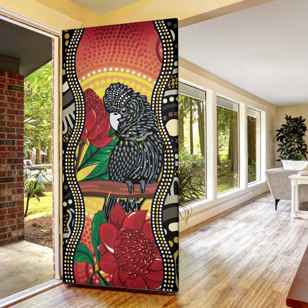 Waratah And Banksian Cockatoo Door Cover Aboriginal Art - Aussie Hoodie