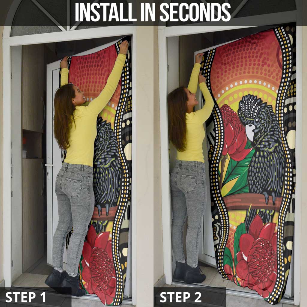 Waratah And Banksian Cockatoo Door Cover Aboriginal Art - Aussie Hoodie