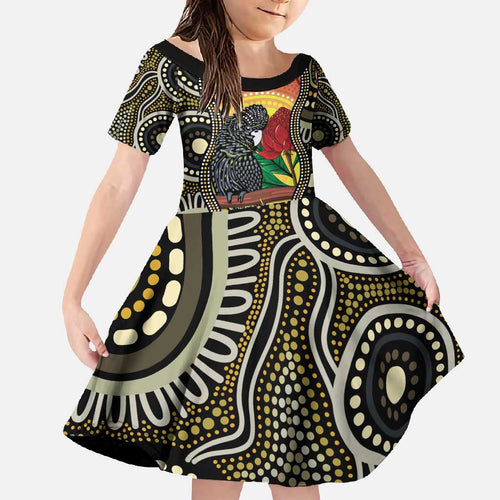 Waratah And Banksian Cockatoo Family Matching Long Sleeve Bodycon Dress and Hawaiian Shirt Aboriginal Art
