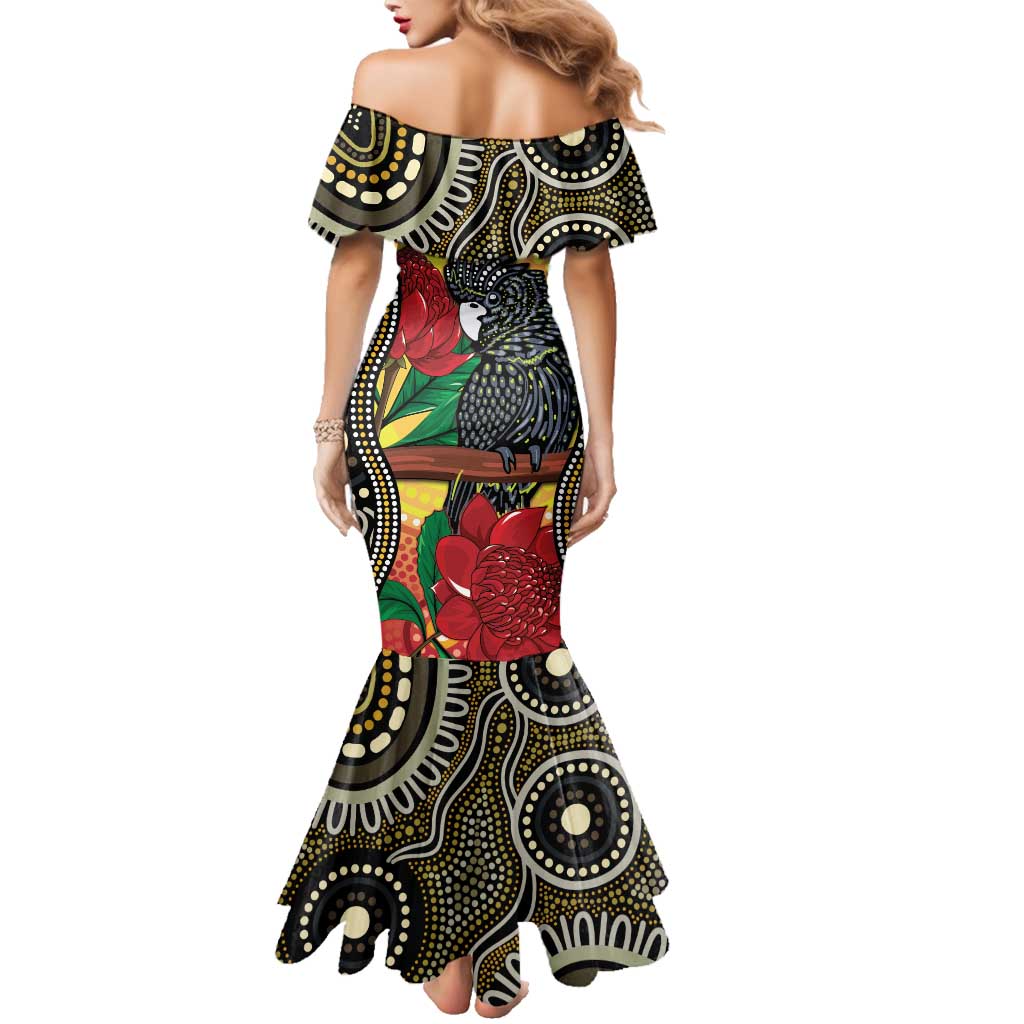Waratah And Banksian Cockatoo Family Matching Mermaid Dress and Hawaiian Shirt Aboriginal Art