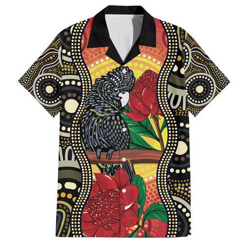 Waratah And Banksian Cockatoo Family Matching Off Shoulder Maxi Dress and Hawaiian Shirt Aboriginal Art