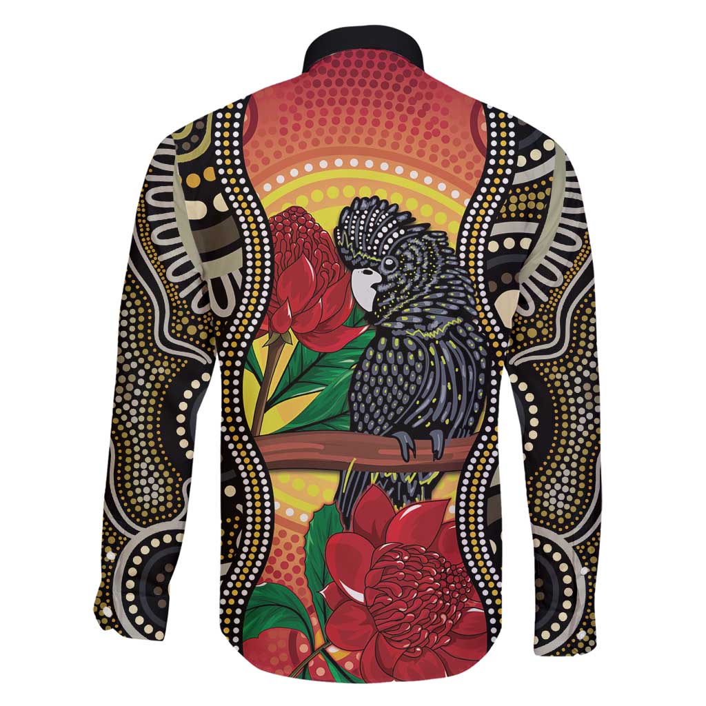 Waratah And Banksian Cockatoo Family Matching Off Shoulder Maxi Dress and Hawaiian Shirt Aboriginal Art