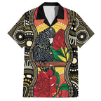 Waratah And Banksian Cockatoo Family Matching Off Shoulder Short Dress and Hawaiian Shirt Aboriginal Art