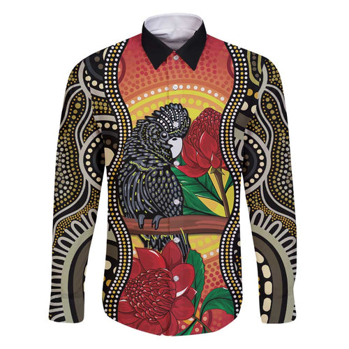 Waratah And Banksian Cockatoo Family Matching Off Shoulder Short Dress and Hawaiian Shirt Aboriginal Art