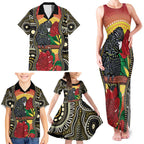 Waratah And Banksian Cockatoo Family Matching Tank Maxi Dress and Hawaiian Shirt Aboriginal Art