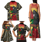 Waratah And Banksian Cockatoo Family Matching Tank Maxi Dress and Hawaiian Shirt Aboriginal Art
