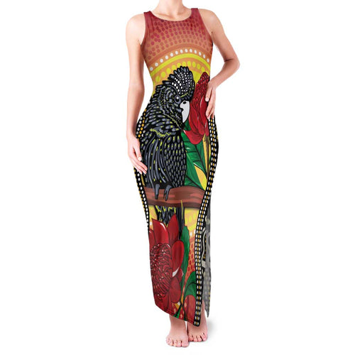 Waratah And Banksian Cockatoo Family Matching Tank Maxi Dress and Hawaiian Shirt Aboriginal Art