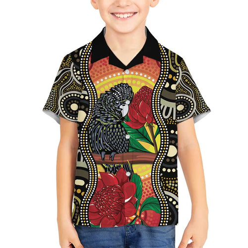 Waratah And Banksian Cockatoo Family Matching Tank Maxi Dress and Hawaiian Shirt Aboriginal Art