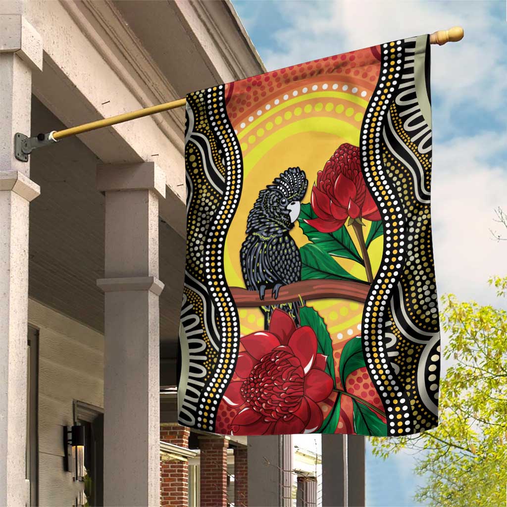 Waratah And Banksian Cockatoo Garden Flag Aboriginal Art