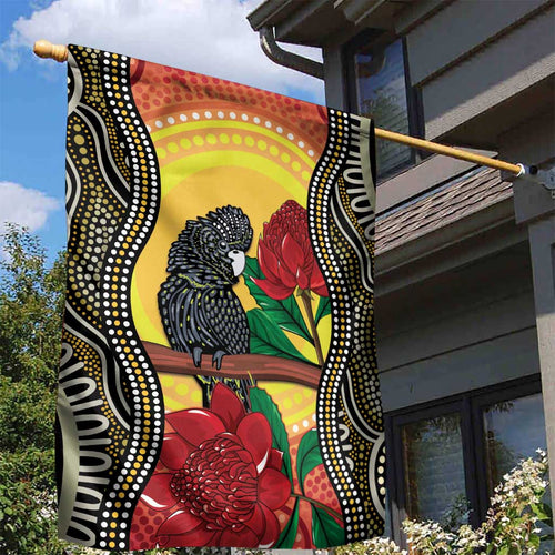 Waratah And Banksian Cockatoo Garden Flag Aboriginal Art