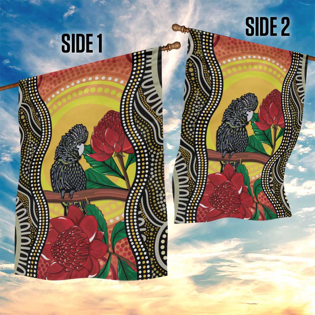 Waratah And Banksian Cockatoo Garden Flag Aboriginal Art