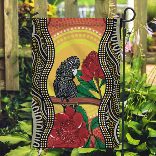 Waratah And Banksian Cockatoo Garden Flag Aboriginal Art