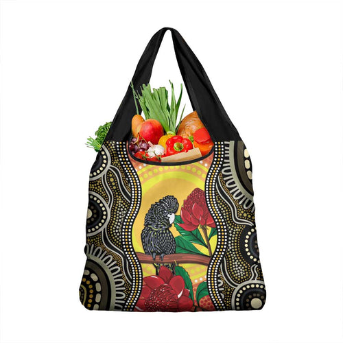 Waratah And Banksian Cockatoo Grocery Bag Aboriginal Art