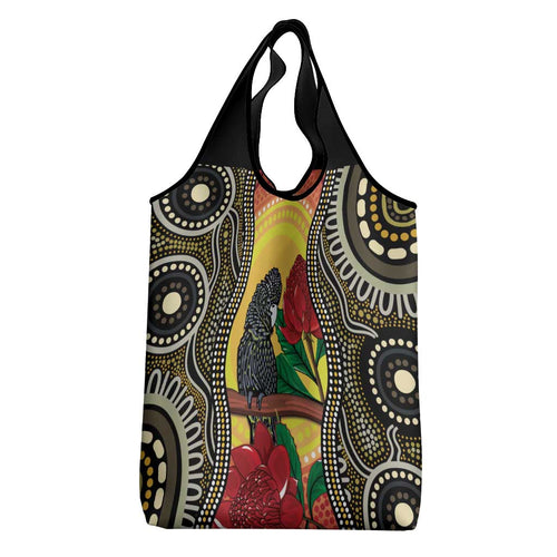 Waratah And Banksian Cockatoo Grocery Bag Aboriginal Art
