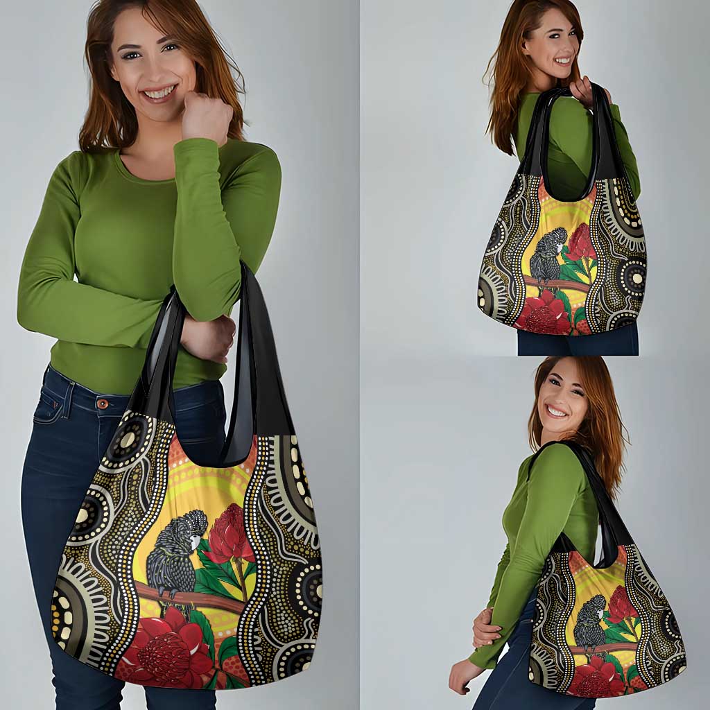 Waratah And Banksian Cockatoo Grocery Bag Aboriginal Art
