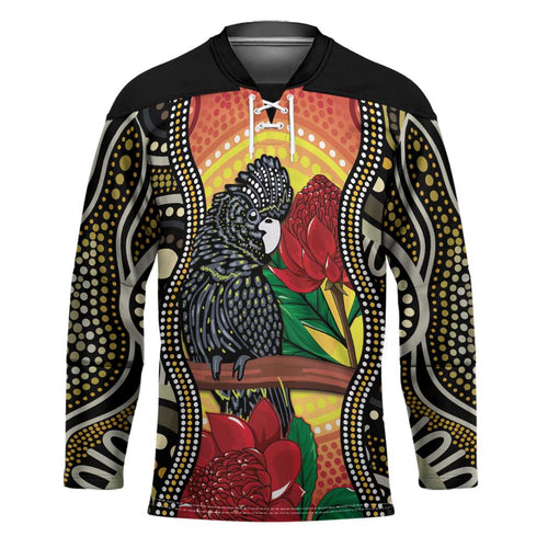 Waratah And Banksian Cockatoo Hockey Jersey Aboriginal Art - Aussie Hoodie