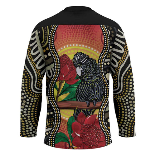 Waratah And Banksian Cockatoo Hockey Jersey Aboriginal Art - Aussie Hoodie
