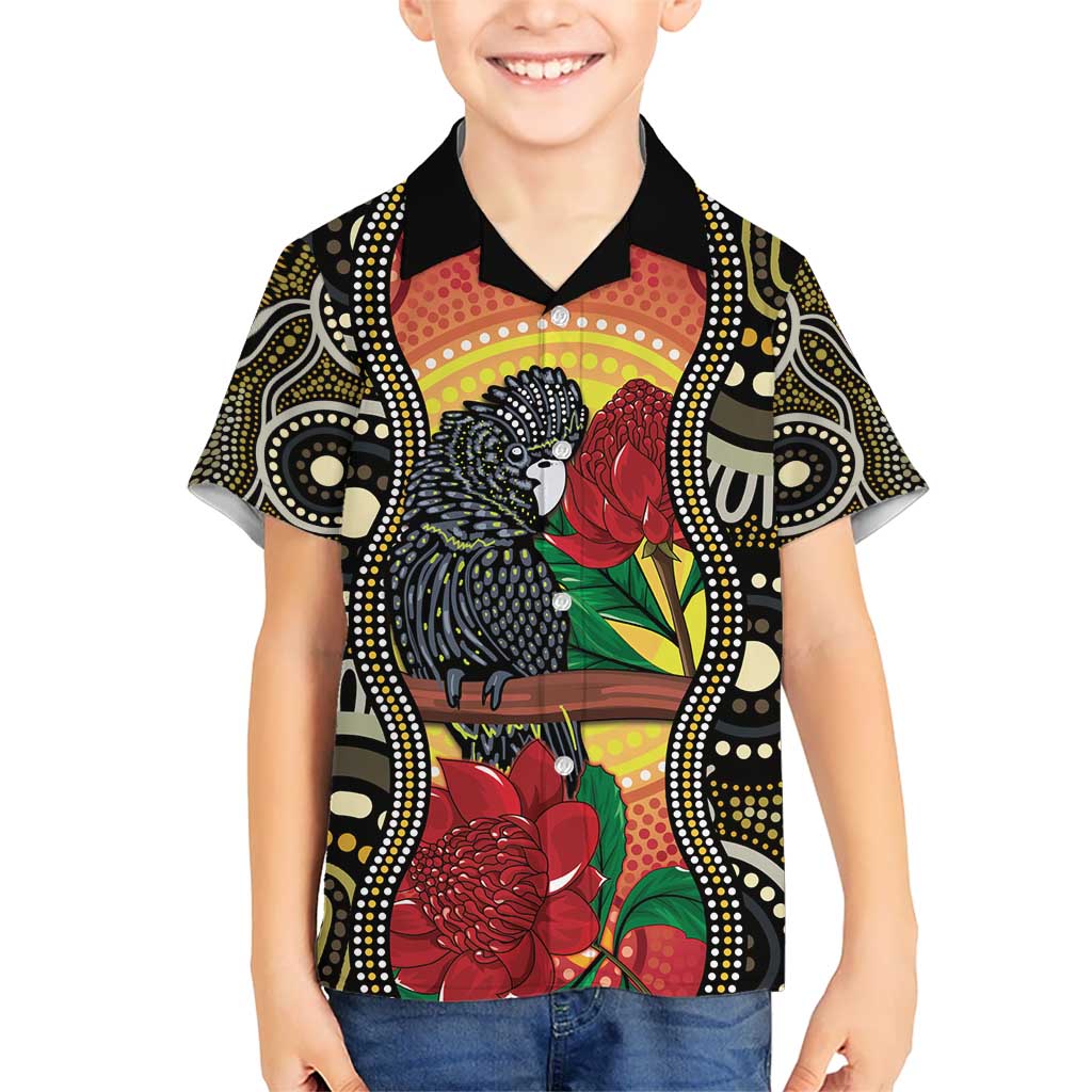 Waratah And Banksian Cockatoo Kid Hawaiian Shirt Aboriginal Art