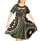 Waratah And Banksian Cockatoo Kid Short Sleeve Dress Aboriginal Art