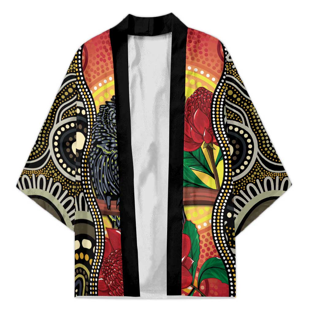 Waratah And Banksian Cockatoo Kimono Aboriginal Art - Aussie Hoodie