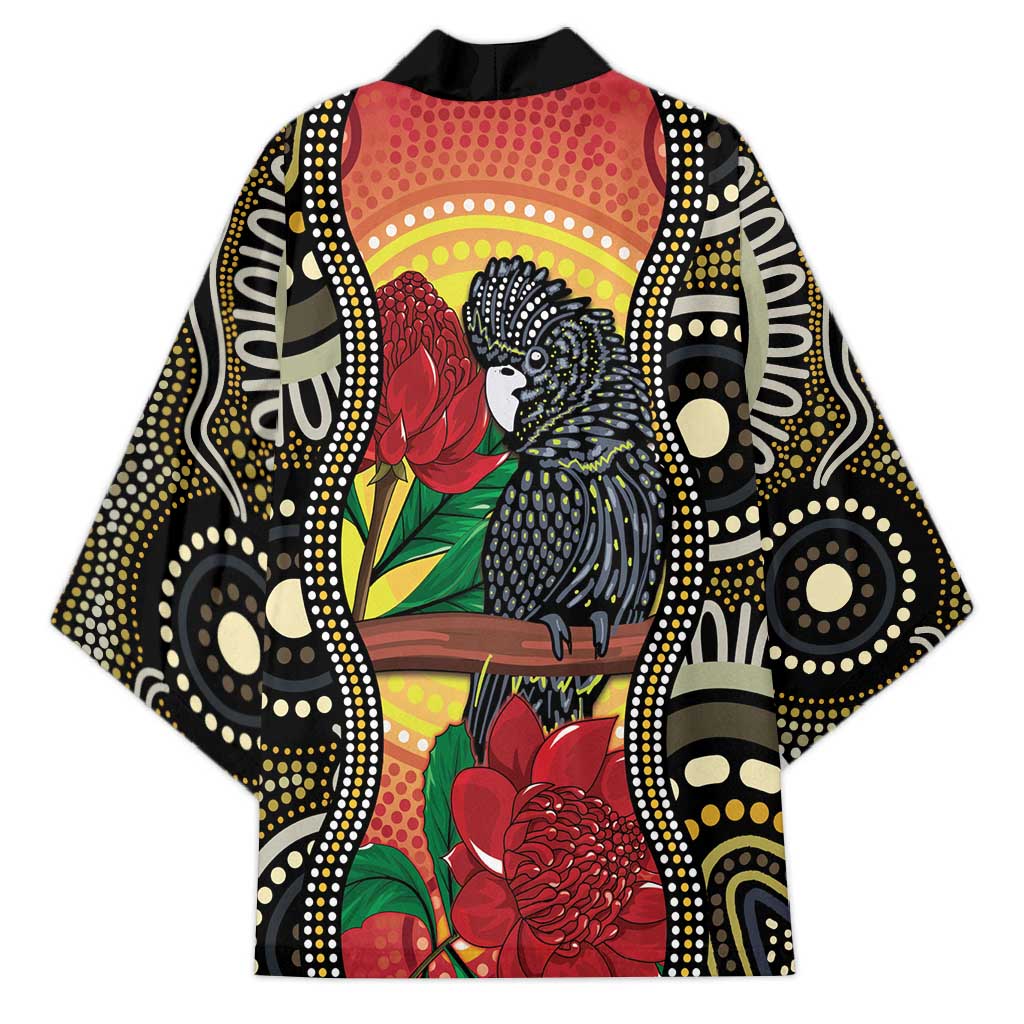 Waratah And Banksian Cockatoo Kimono Aboriginal Art - Aussie Hoodie