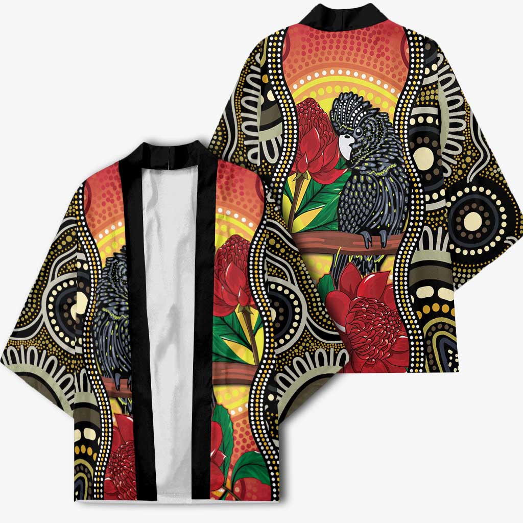 Waratah And Banksian Cockatoo Kimono Aboriginal Art - Aussie Hoodie
