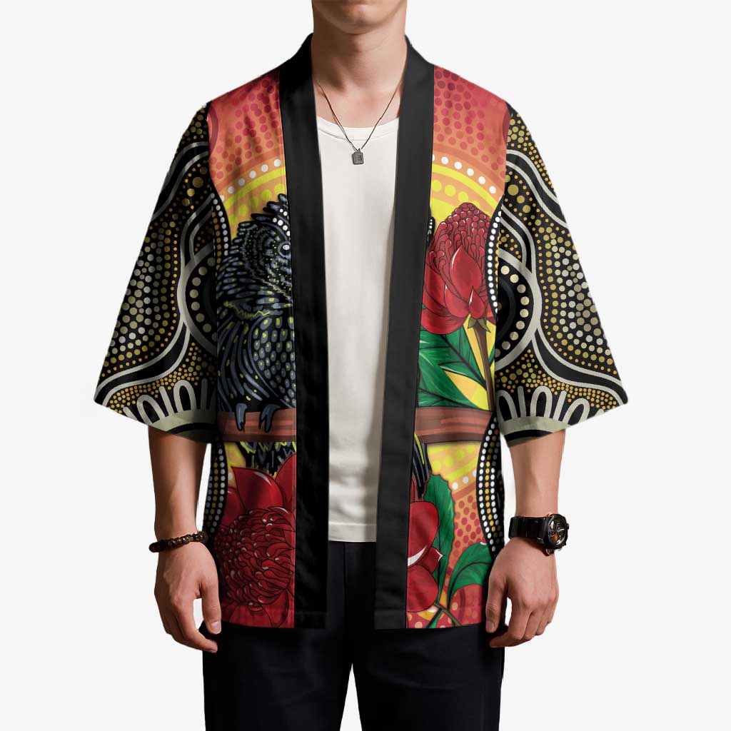 Waratah And Banksian Cockatoo Kimono Aboriginal Art - Aussie Hoodie