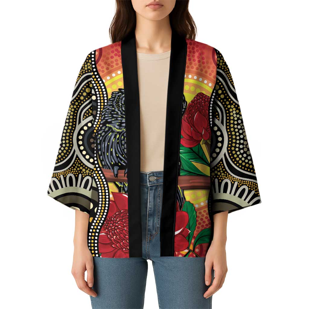 Waratah And Banksian Cockatoo Kimono Aboriginal Art - Aussie Hoodie