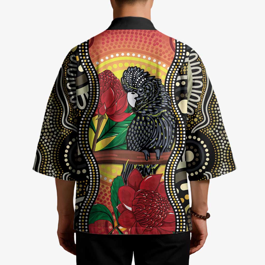 Waratah And Banksian Cockatoo Kimono Aboriginal Art - Aussie Hoodie