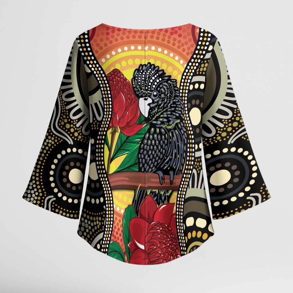 Waratah And Banksian Cockatoo Kimono Sleeve Blouse Aboriginal Art - Aussie Hoodie