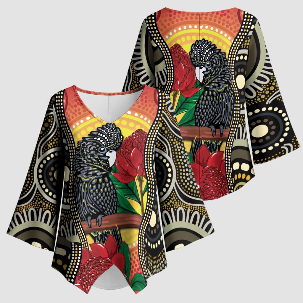 Waratah And Banksian Cockatoo Kimono Sleeve Blouse Aboriginal Art - Aussie Hoodie