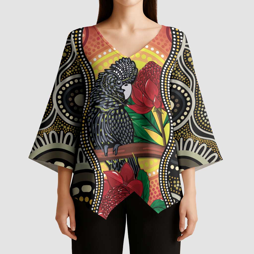 Waratah And Banksian Cockatoo Kimono Sleeve Blouse Aboriginal Art - Aussie Hoodie