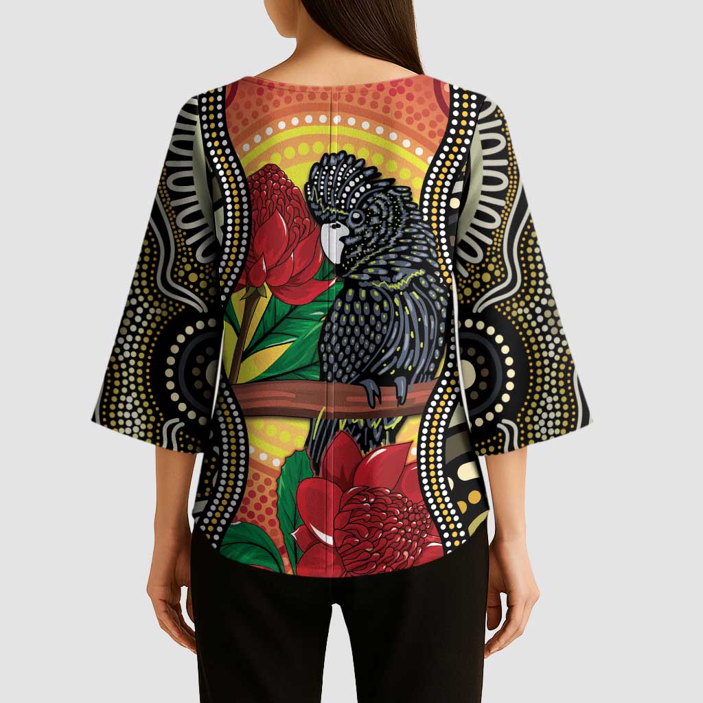 Waratah And Banksian Cockatoo Kimono Sleeve Blouse Aboriginal Art - Aussie Hoodie