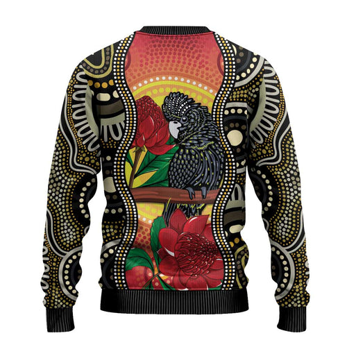 Waratah And Banksian Cockatoo Ugly Christmas Sweater Aboriginal Art