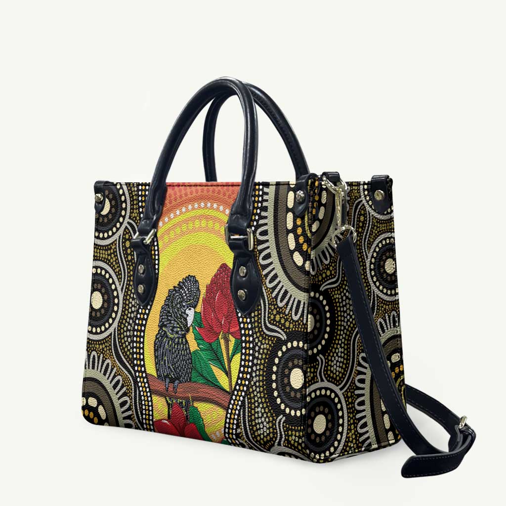 Waratah And Banksian Cockatoo Leather Bag Aboriginal Art - Aussie Hoodie
