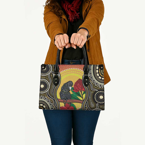 Waratah And Banksian Cockatoo Leather Bag Aboriginal Art - Aussie Hoodie