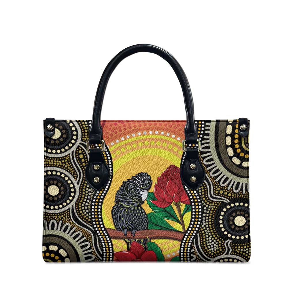 Waratah And Banksian Cockatoo Leather Bag Aboriginal Art - Aussie Hoodie