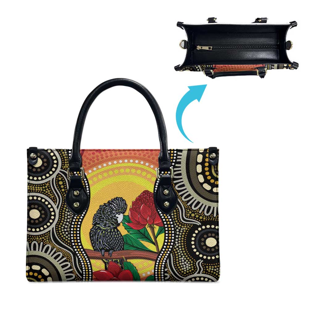Waratah And Banksian Cockatoo Leather Bag Aboriginal Art - Aussie Hoodie
