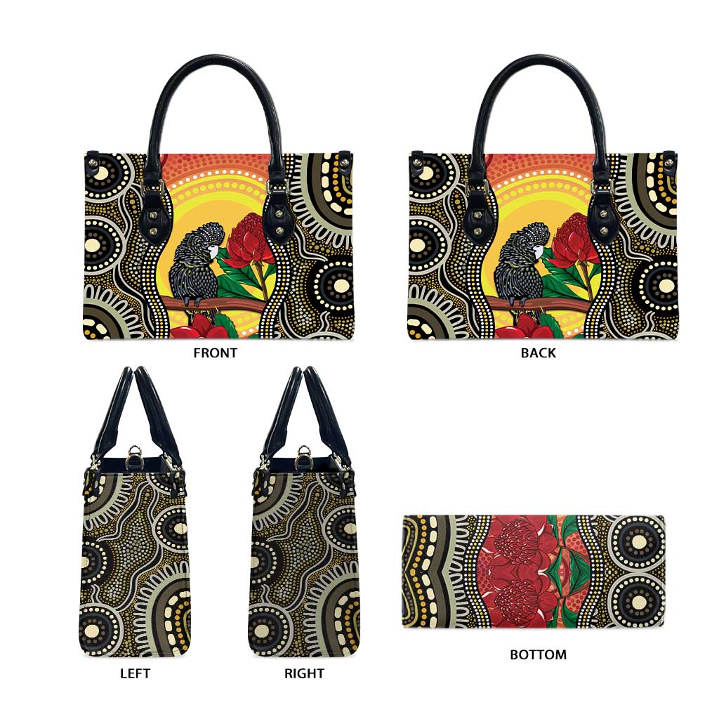Waratah And Banksian Cockatoo Leather Bag Aboriginal Art - Aussie Hoodie