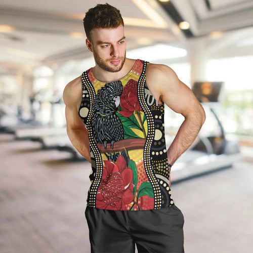 Waratah And Banksian Cockatoo Men Tank Top Aboriginal Art