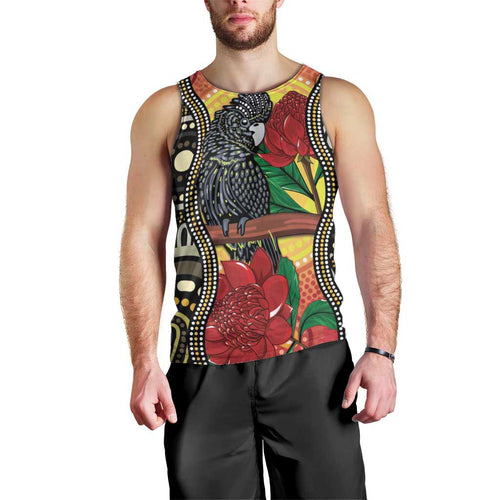 Waratah And Banksian Cockatoo Men Tank Top Aboriginal Art