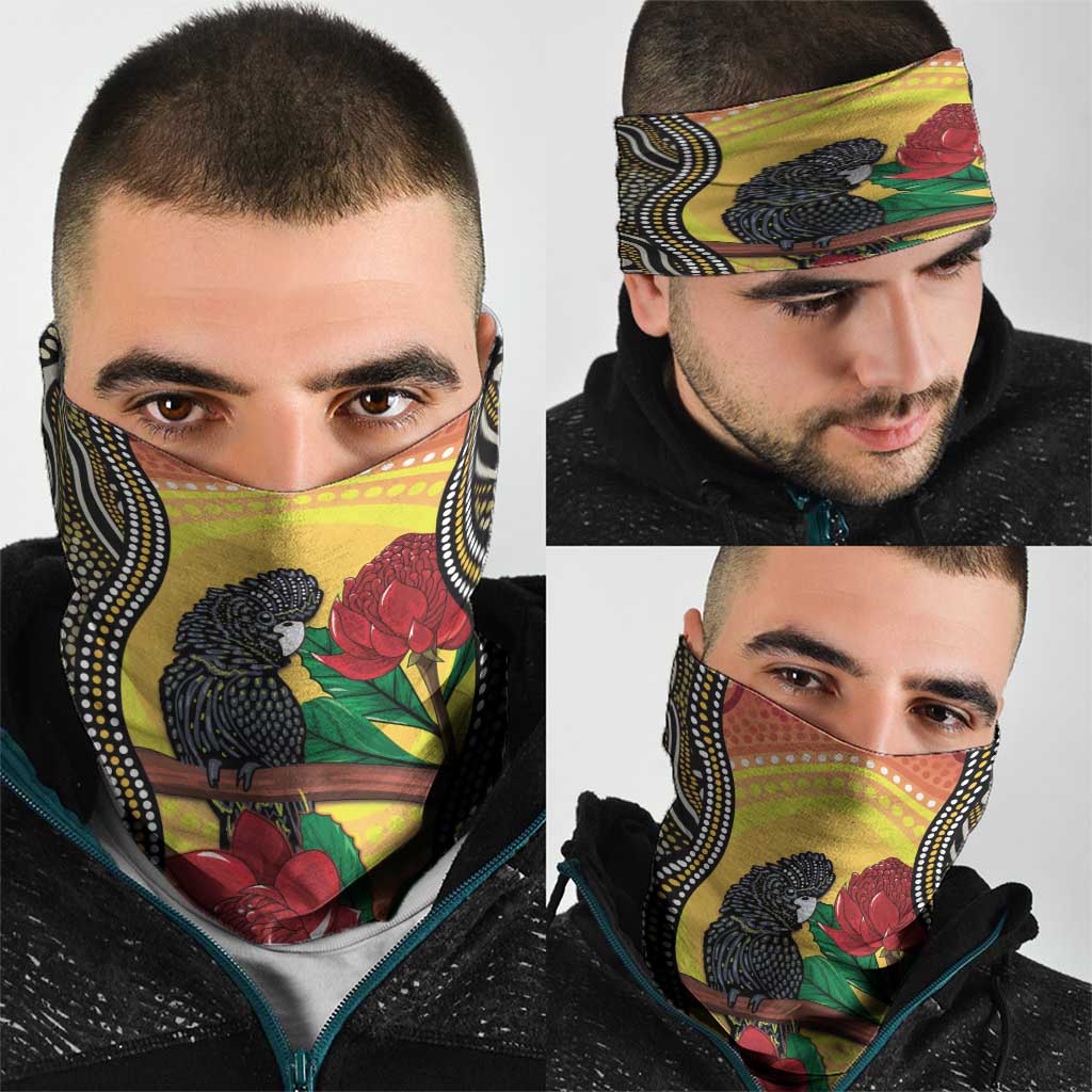 Waratah And Banksian Cockatoo Neck Gaiter Aboriginal Art - Aussie Hoodie