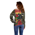 Waratah And Banksian Cockatoo Off Shoulder Sweater Aboriginal Art