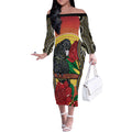 Waratah And Banksian Cockatoo Off The Shoulder Long Sleeve Dress Aboriginal Art