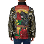 Waratah And Banksian Cockatoo Padded Jacket Aboriginal Art - Aussie Hoodie